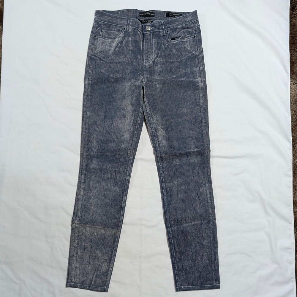 Guess 1981 Skinny High Jeans Womens 30 Blue Grey Made in Italy Soft Denim